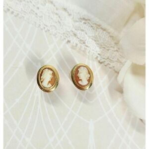 10K Gold Tiny Cameo Earrings BDA Budlong Docherty Armstrong Victorian Revival